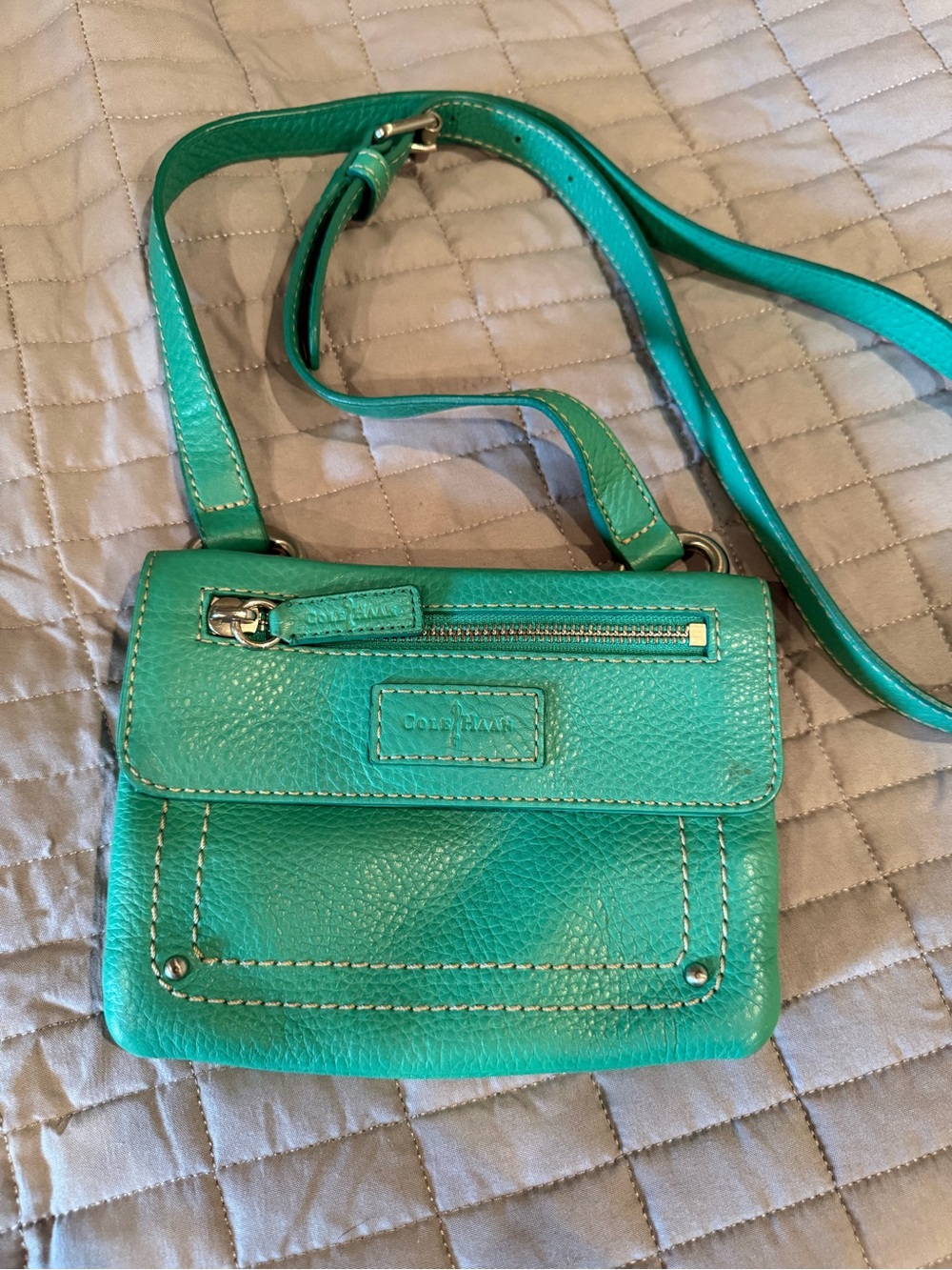Cole Haan Turquoise Pebbled Leather Crossbody Bag